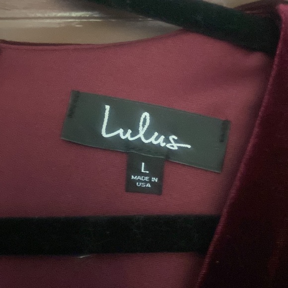 Lulu's burgundy velvet midi dress bodycon fuax wrap 3/4 sleeve LARGE L - Picture 2 of 4